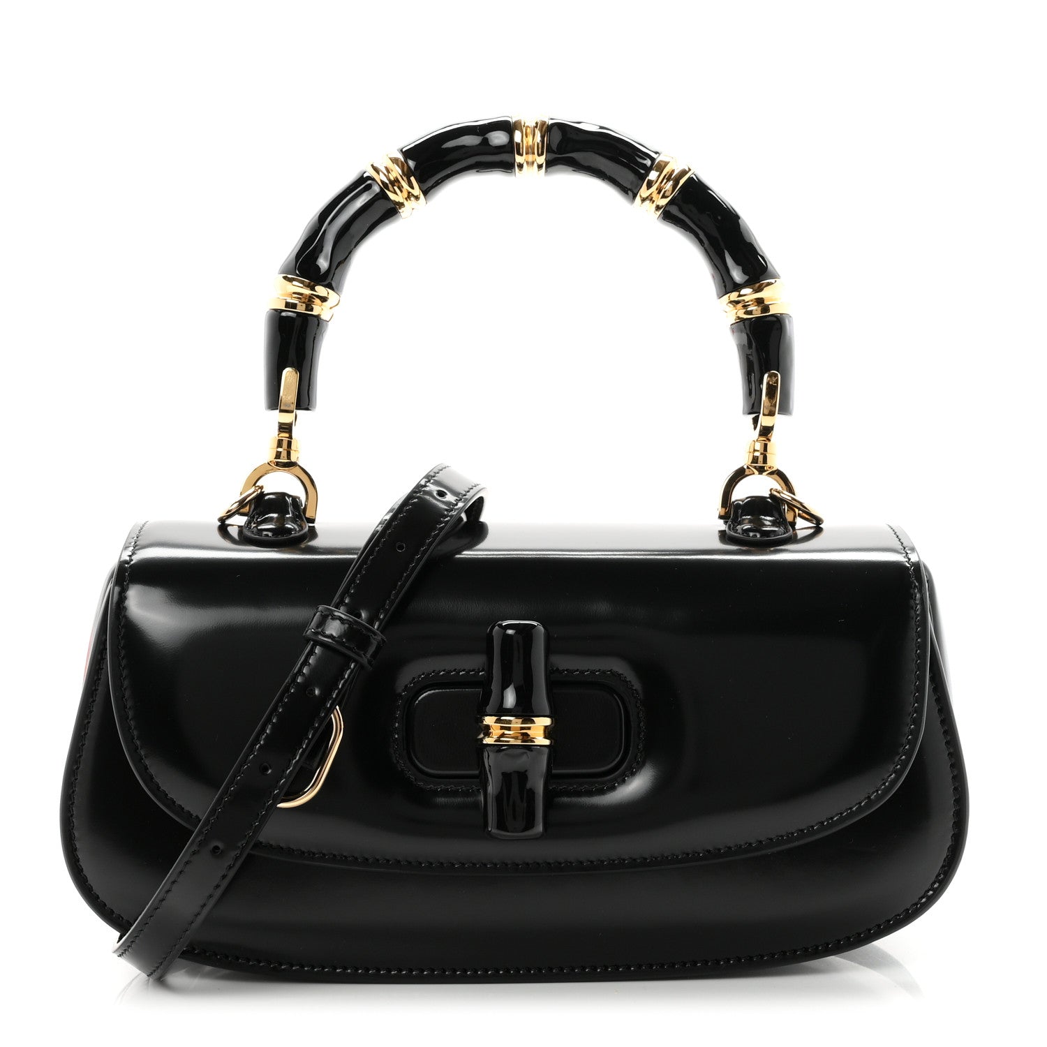 Gucci Shiny Polished Calfskin Medium Bamboo Diva Black 1 of 10
