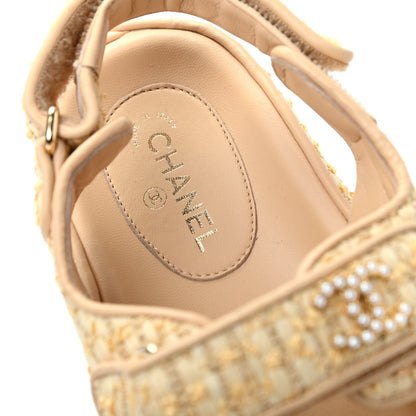 Chanel Braided Fabric Velcro Dad Sandals 38.5 Beige 8 of 11
