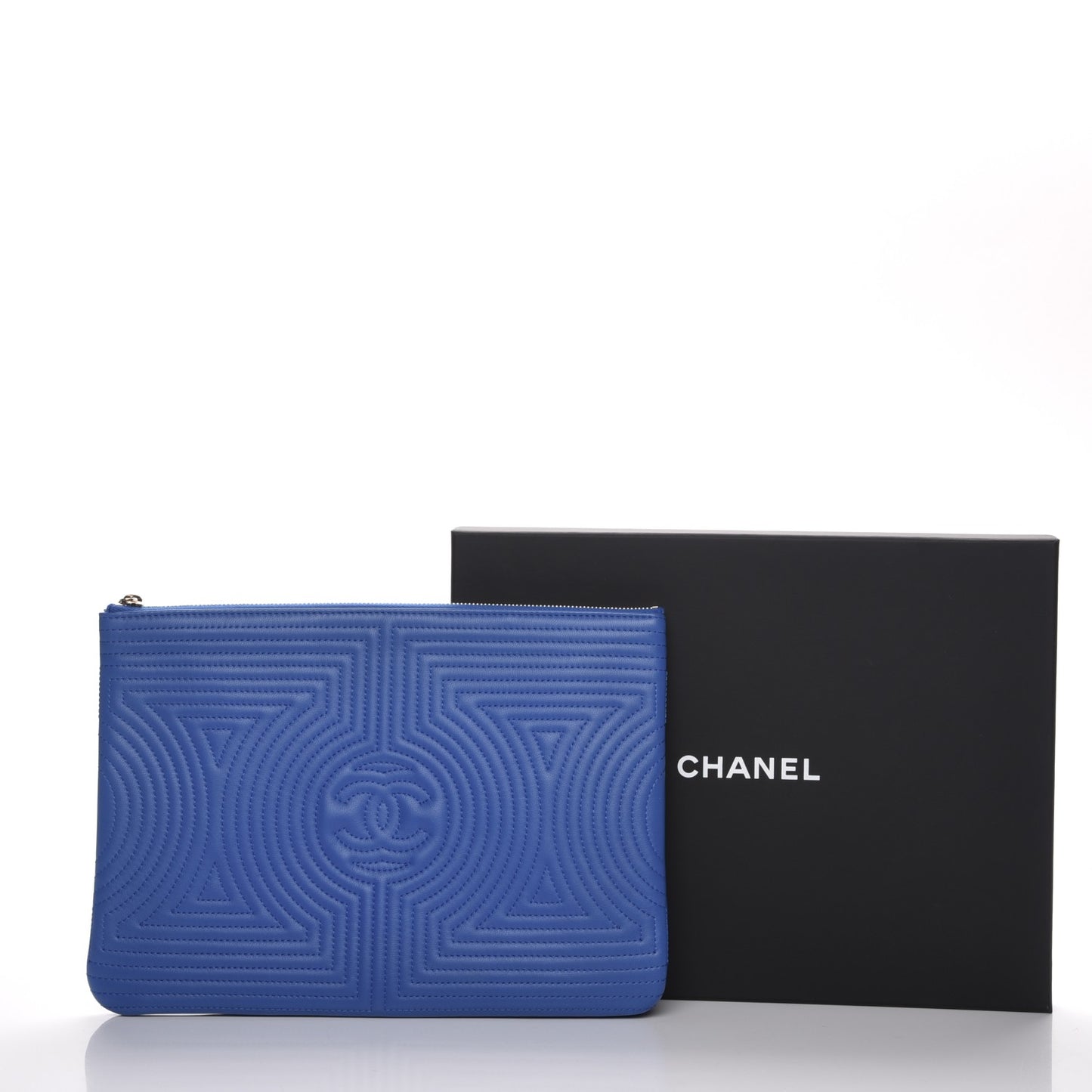 Lambskin Quilted Large Korean Garden Cosmetic Case Blue