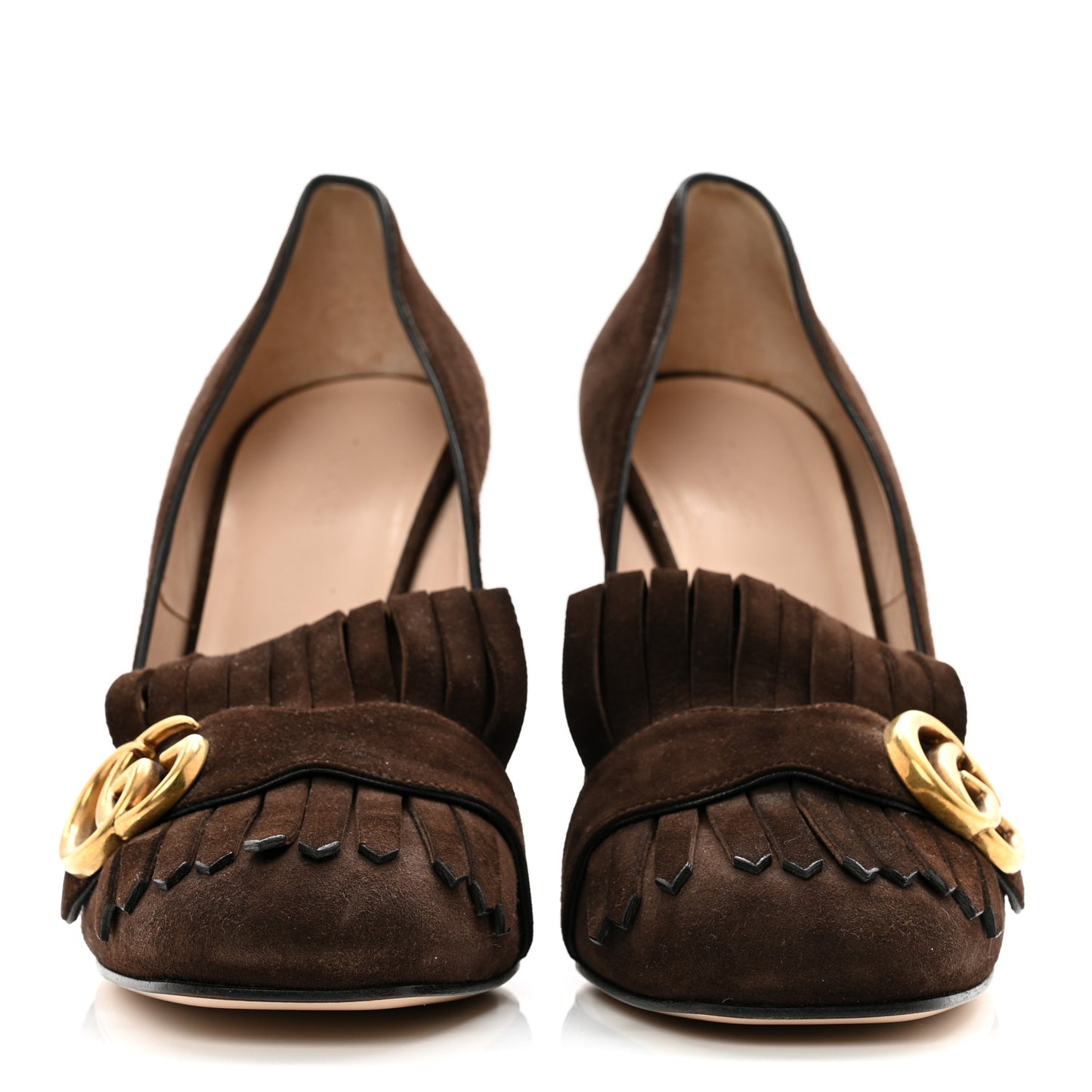 Kid Scamosciato Pearly GG Marmont Fringe 105mm Loafer Pumps 40 Cocoa