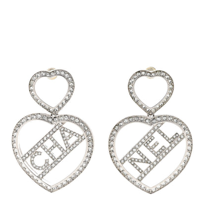 Chanel Crystal Metal CC Heart Drop Earrings Silver 1 of 5