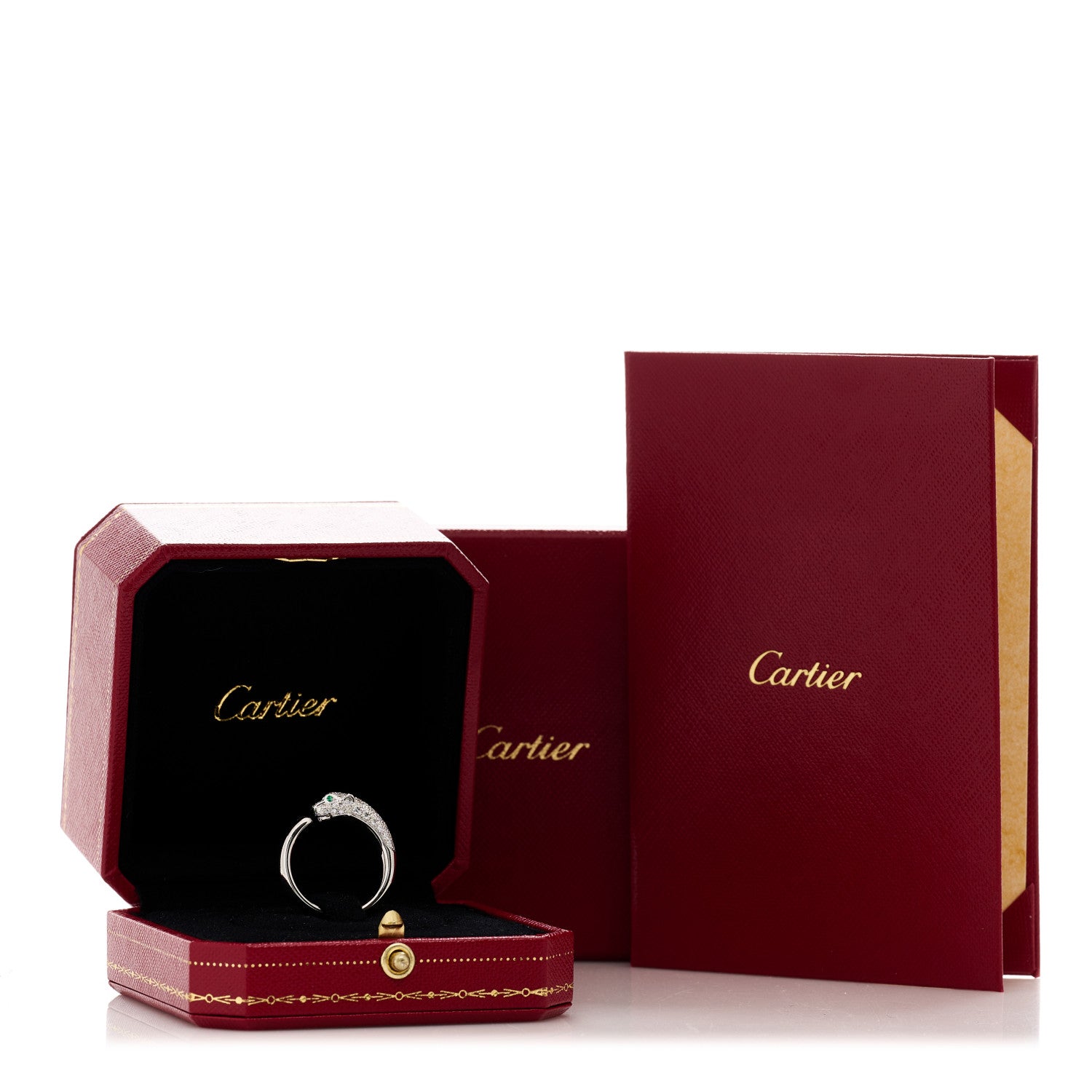 Cartier 18K White Gold Diamond Black Onyx Emerald Panthere De Cartier Ring 55 7.25 9 of 9