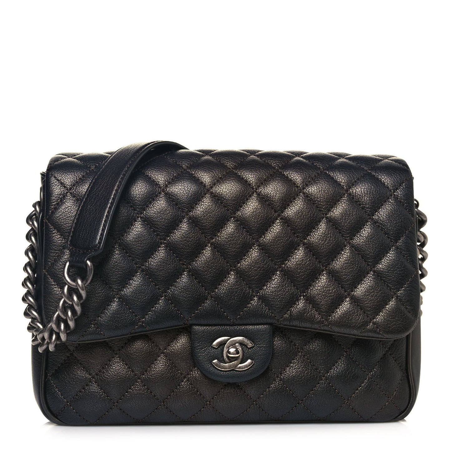 Metallic Goatskin Quilted Medium Rock In Rome Flap Charcoal