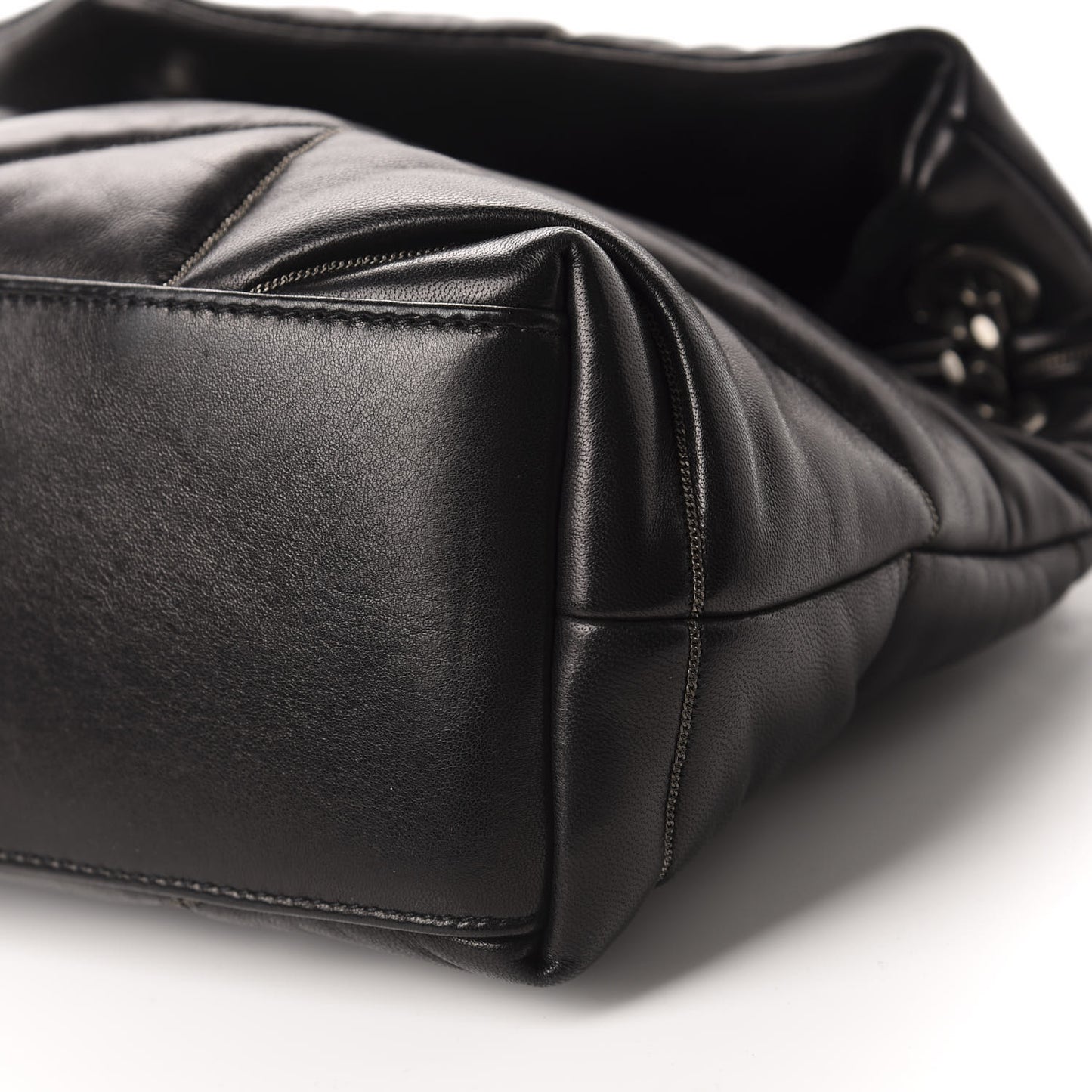 Lambskin Quilted Small Loulou Puffer Monogram Chain Satchel Black