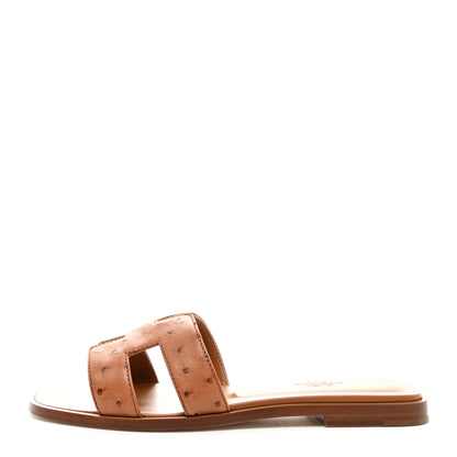Hermes Ostrich Oran Sandals 37 Naturel 1 of 9