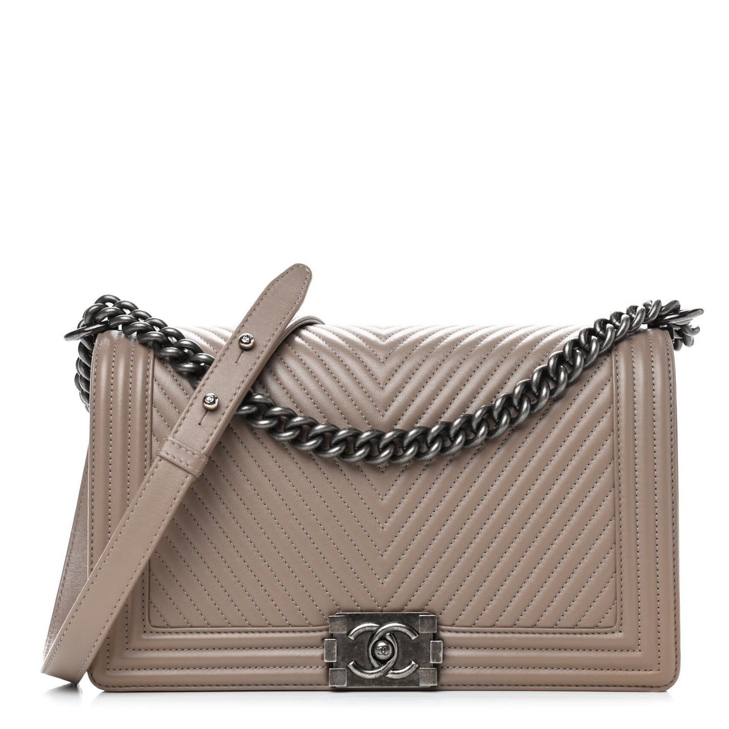 Calfskin Chevron Quilted New Medium Boy Flap Taupe