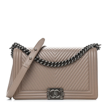 Chanel Calfskin Chevron Quilted New Medium Boy Flap Taupe 1 of 9