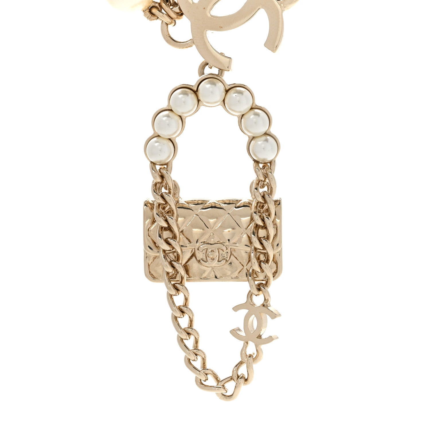 Chanel Lambskin Pearl Quilted Flap Necklace Gold Black Pearly White 4 of 7
