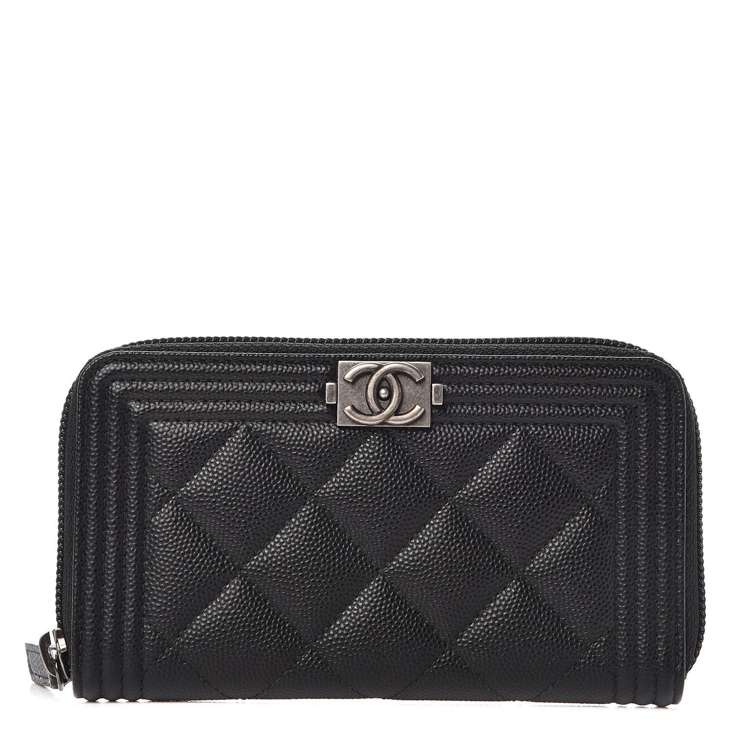 Caviar Quilted Small Boy Zip Around Wallet Black
