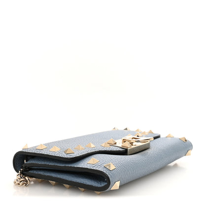 Valentino Garavani Pebbled Calfskin Rockstud Flip Lock Wallet On Chain Niagara 4 of 9