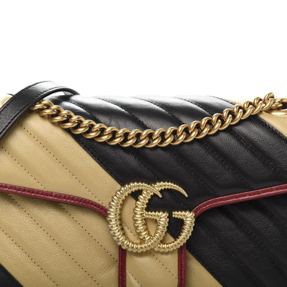 Gucci Vintage Effect Calfskin Matelasse Diagonal Striped Small Torchon GG Marmont Shoulder Bag Black Beige 12 of 12