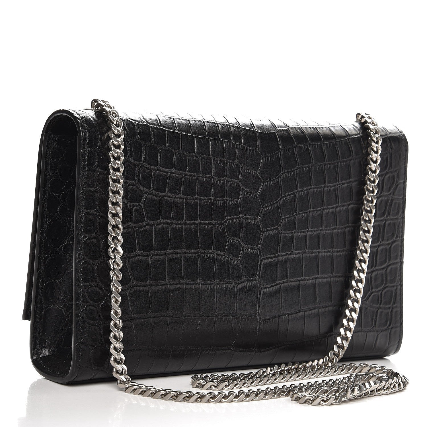 Saint Laurent Calfskin Crocodile Embossed Medium Classic Monogram Kate Tassel Satchel Black 3 of 7
