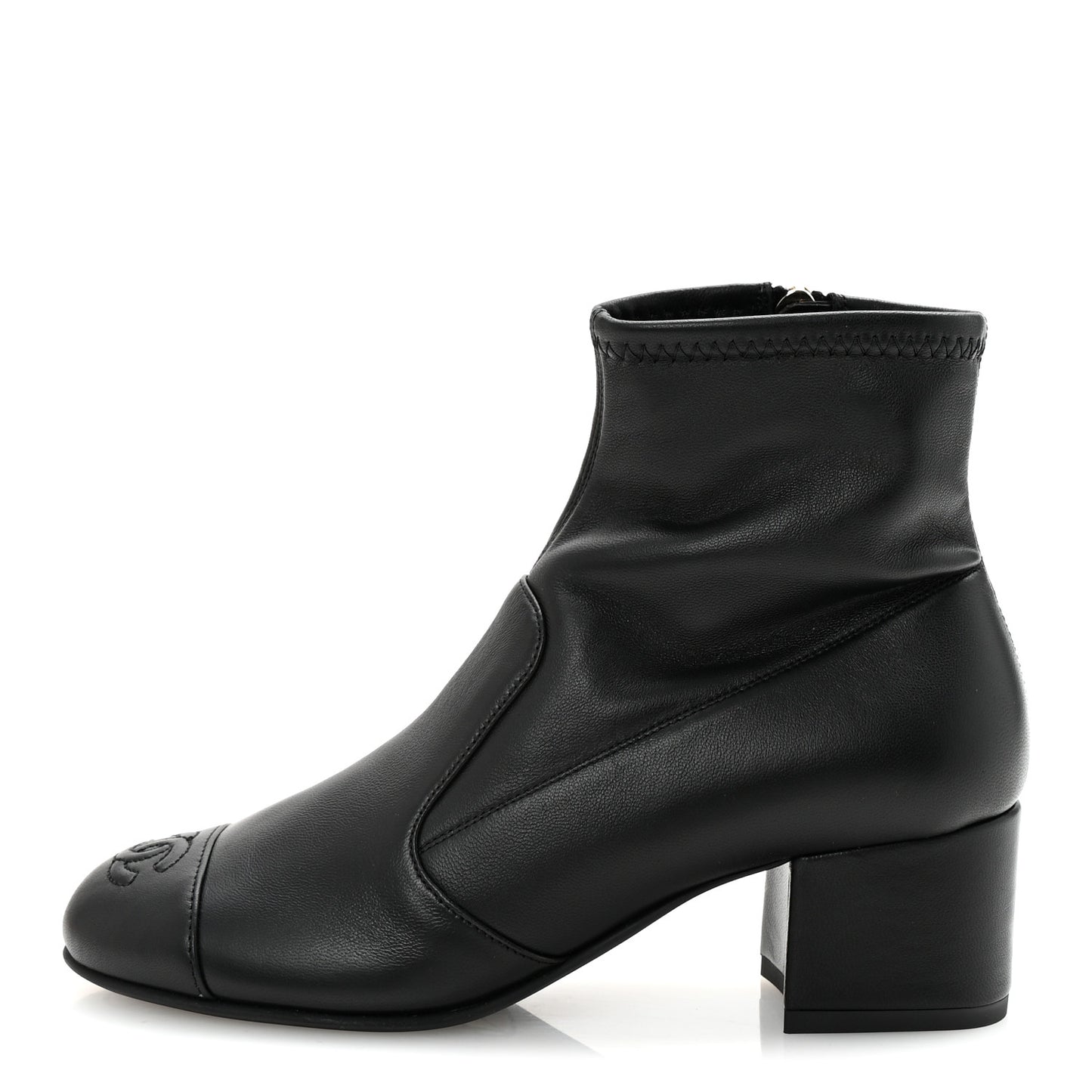 Stretch Lambskin Cap Toe CC Short Boots 35 Black