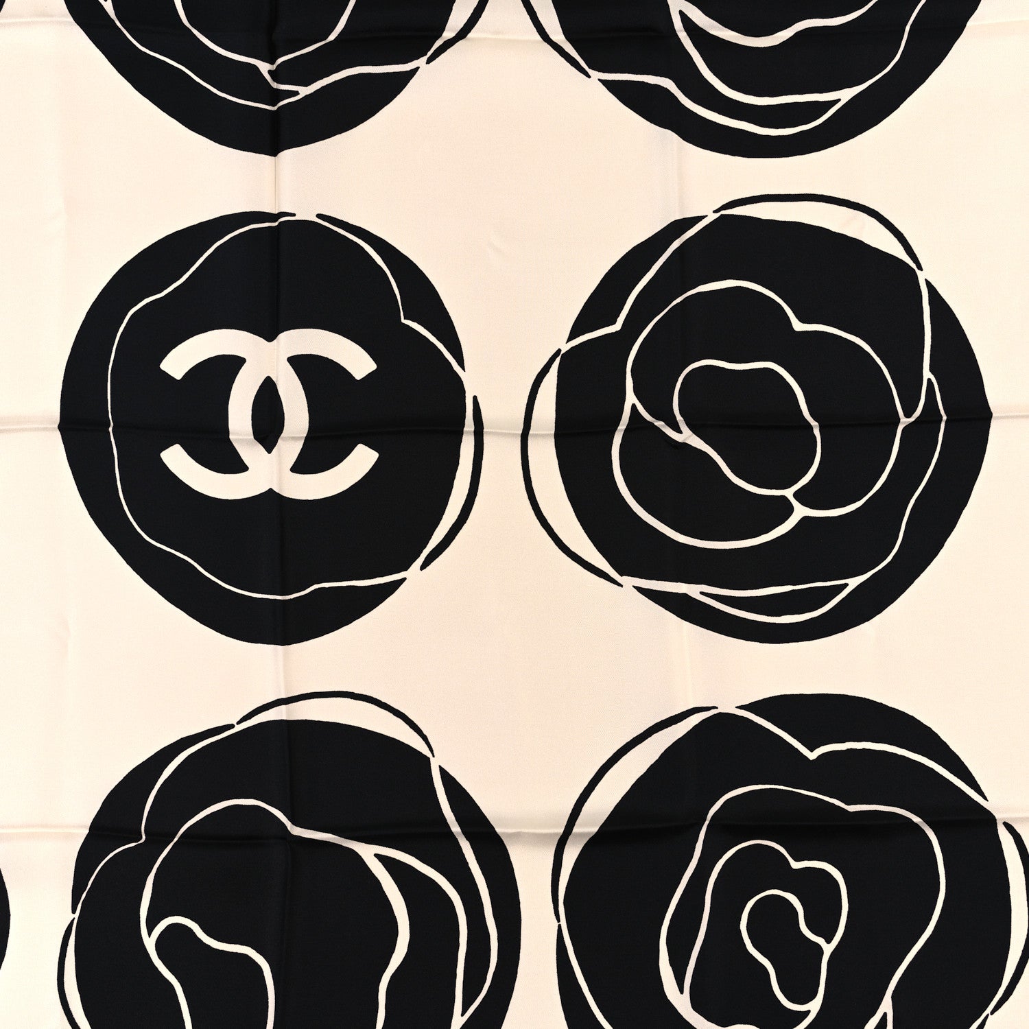 Chanel Silk CC Camellia Scarf Black White 2 of 4