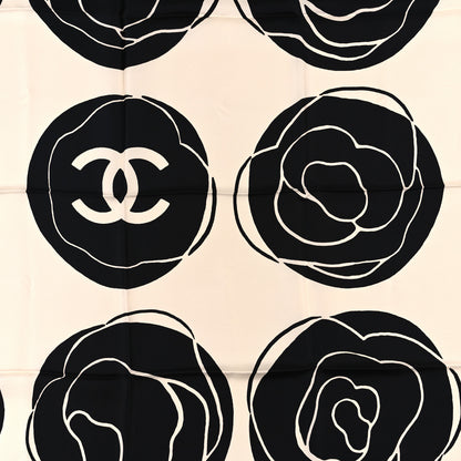 Chanel Silk CC Camellia Scarf Black White 2 of 4