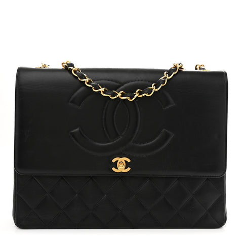 Lambskin Quilted CC Maxi Jumbo Single Flap Black