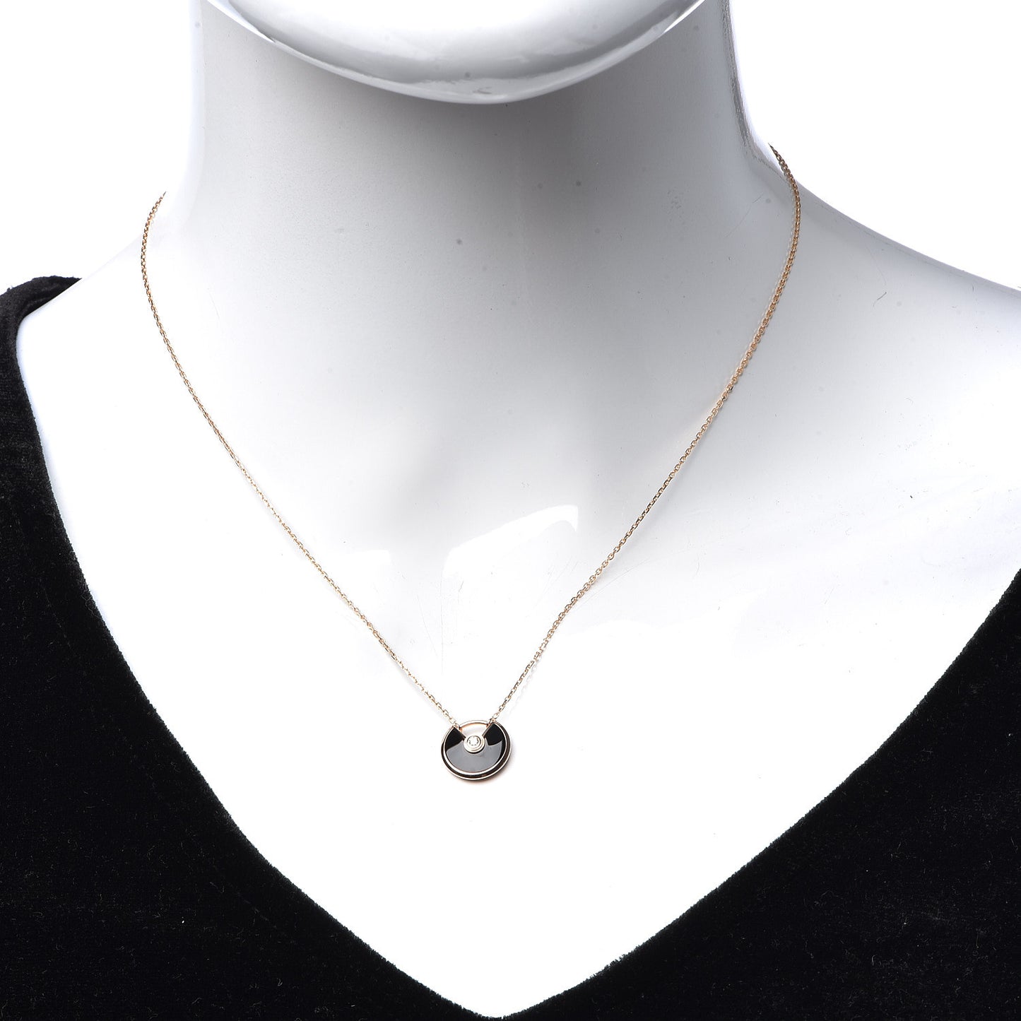 18K Pink Gold Diamond Black Onyx XS Amulette de Cartier Pendant Necklace