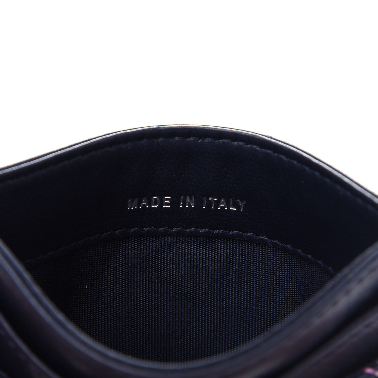 Lambskin Double Stitch Quilted Card Holder Navy Blue