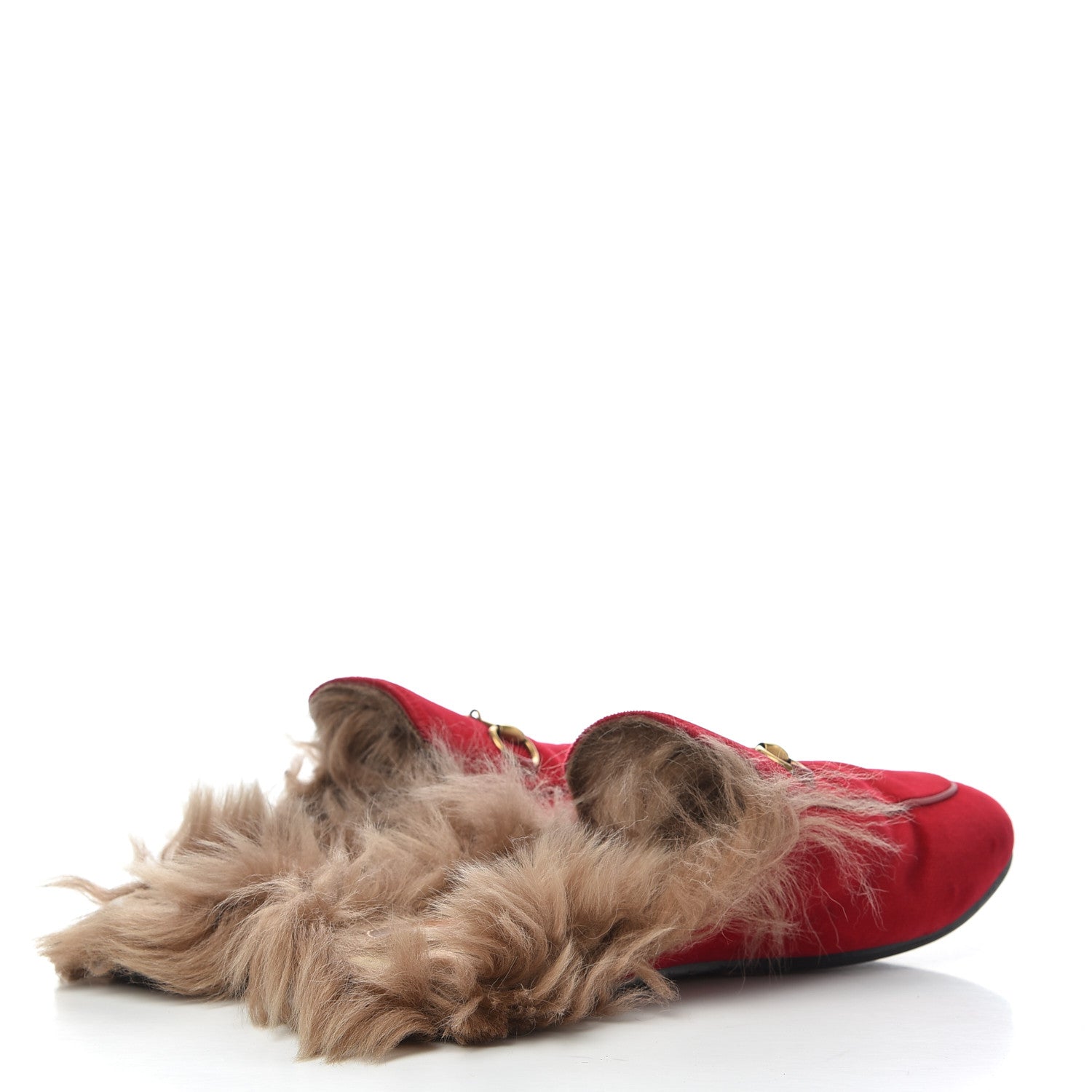Gucci Velvet Fur Womens Princetown Slippers 39 Hibiscus Red 4 of 13