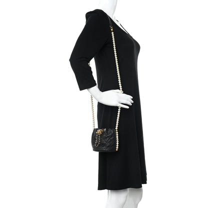 Chanel Calfskin Quilted Pearl Mini About Pearls Drawstring Bucket Bag Black 2 of 10