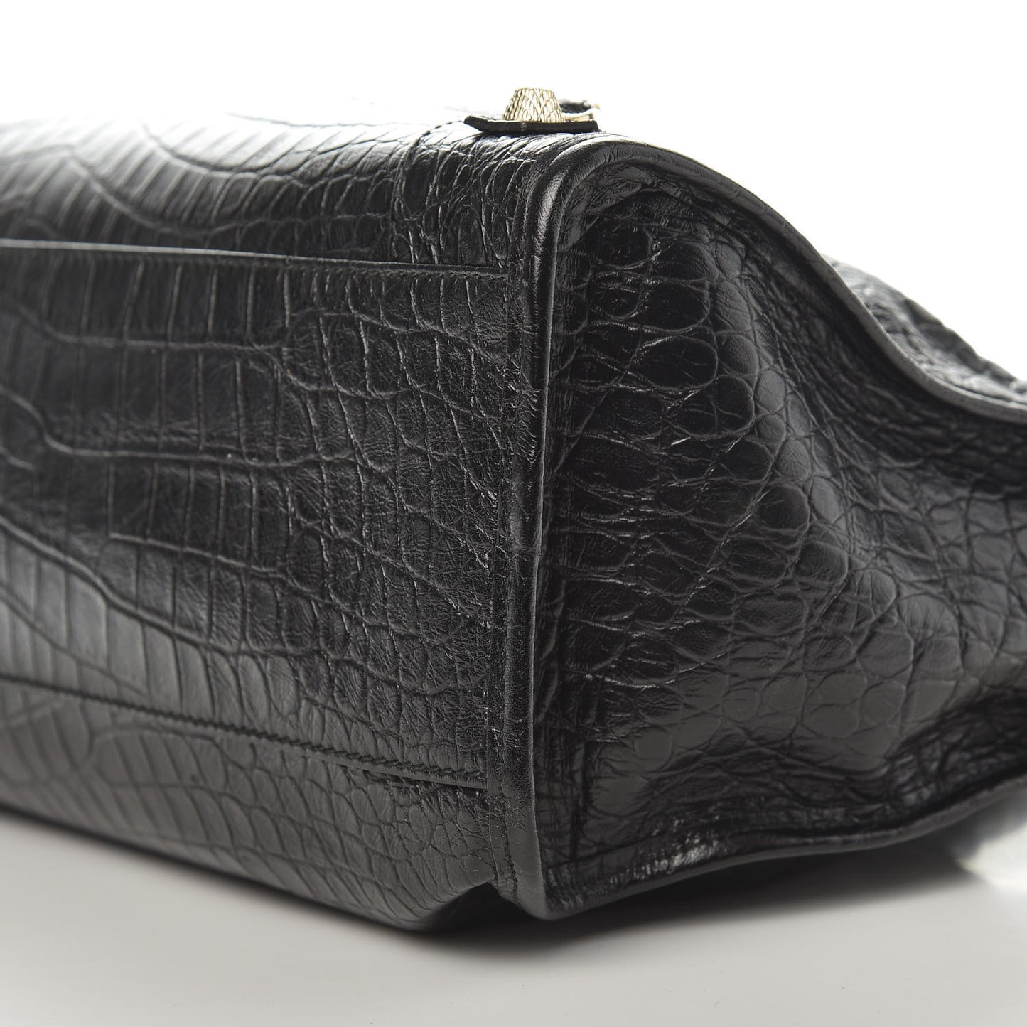 Calfskin Crocodile Embossed Giant 12 Gold Hardware City Black