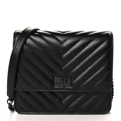 Chanel Aged Calfskin Chevron Quilted Reissue 2.55 Square Wallet On Chain WOC So Black 1 of 10