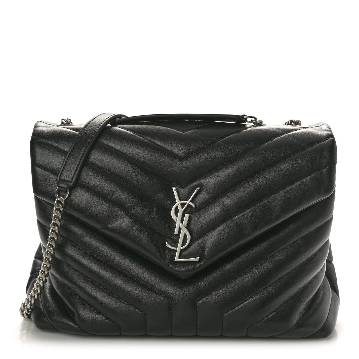 Calfskin Y Quilted Monogram Medium Loulou Chain Satchel Black