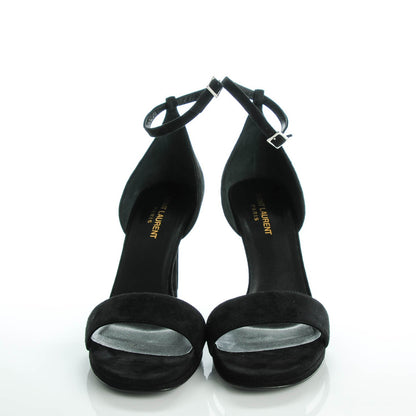 Saint Laurent Kid Scamosciato Jane 80 Ankle Strap Sandals 40.5 Black 2 of 7
