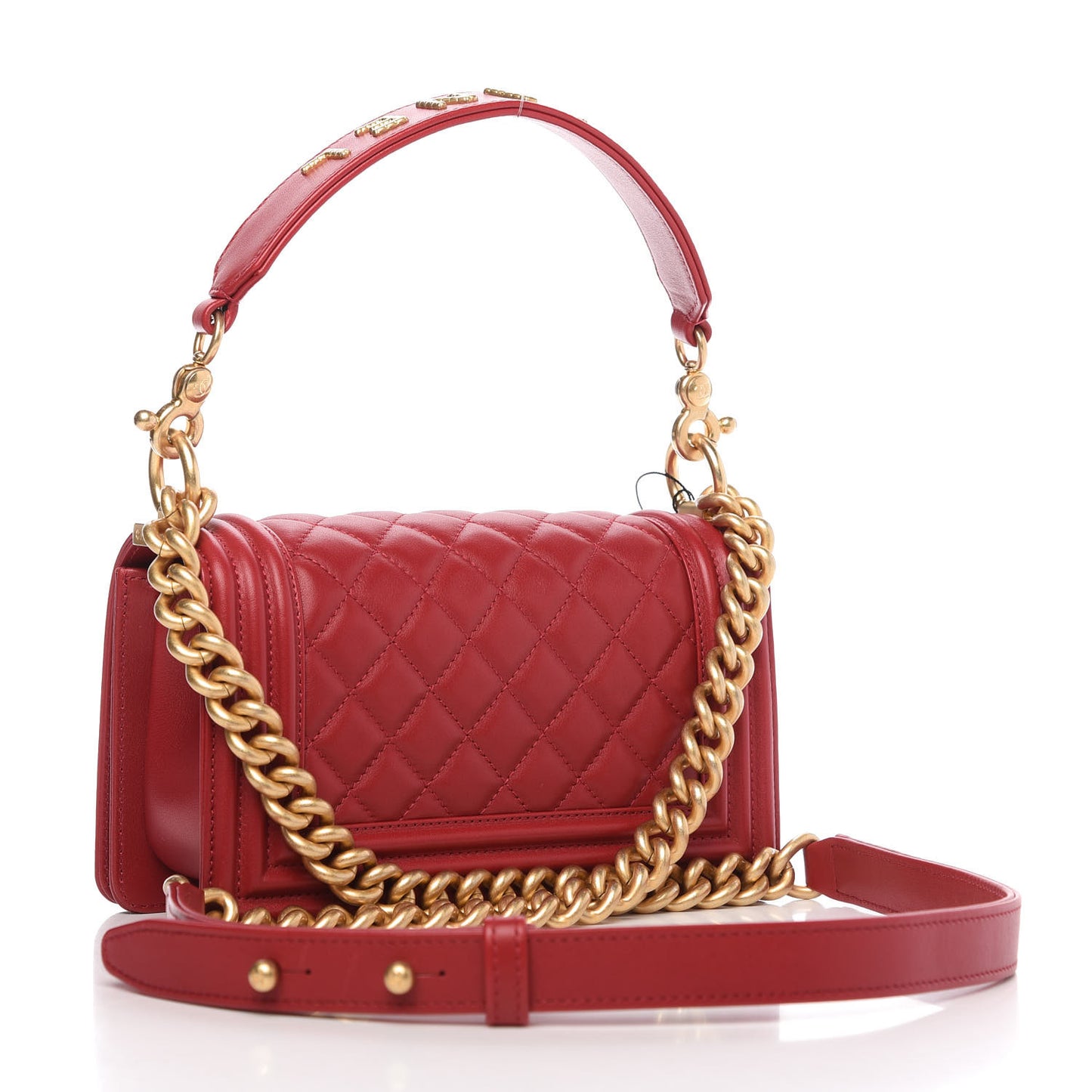 Calfskin Quilted Small Boy Logo Top Handle Flap Red