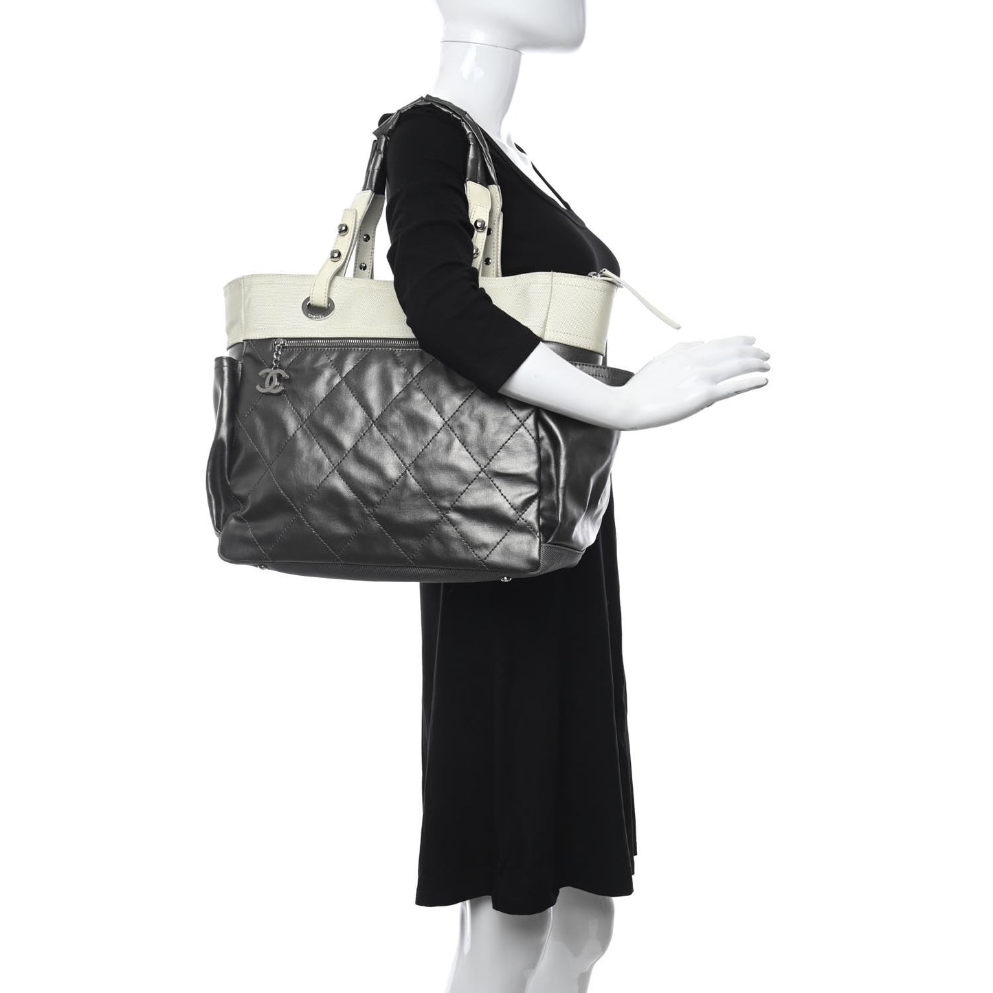 Coated Canvas Quilted Large Paris Biarritz Tote Silver