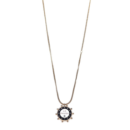 Chanel Resin Crystal CC La Pausa Pendant Necklace Gold 1 of 4