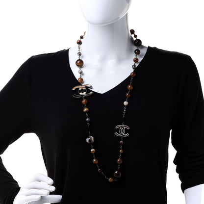 Chanel Bead Enamel CC Long Necklace Brown Silver 2 of 5