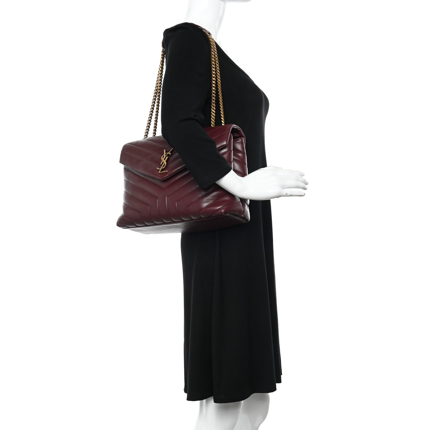Saint Laurent Calfskin Y Quilted Monogram Medium Loulou Chain Satchel Rouge Legion 2 of 11