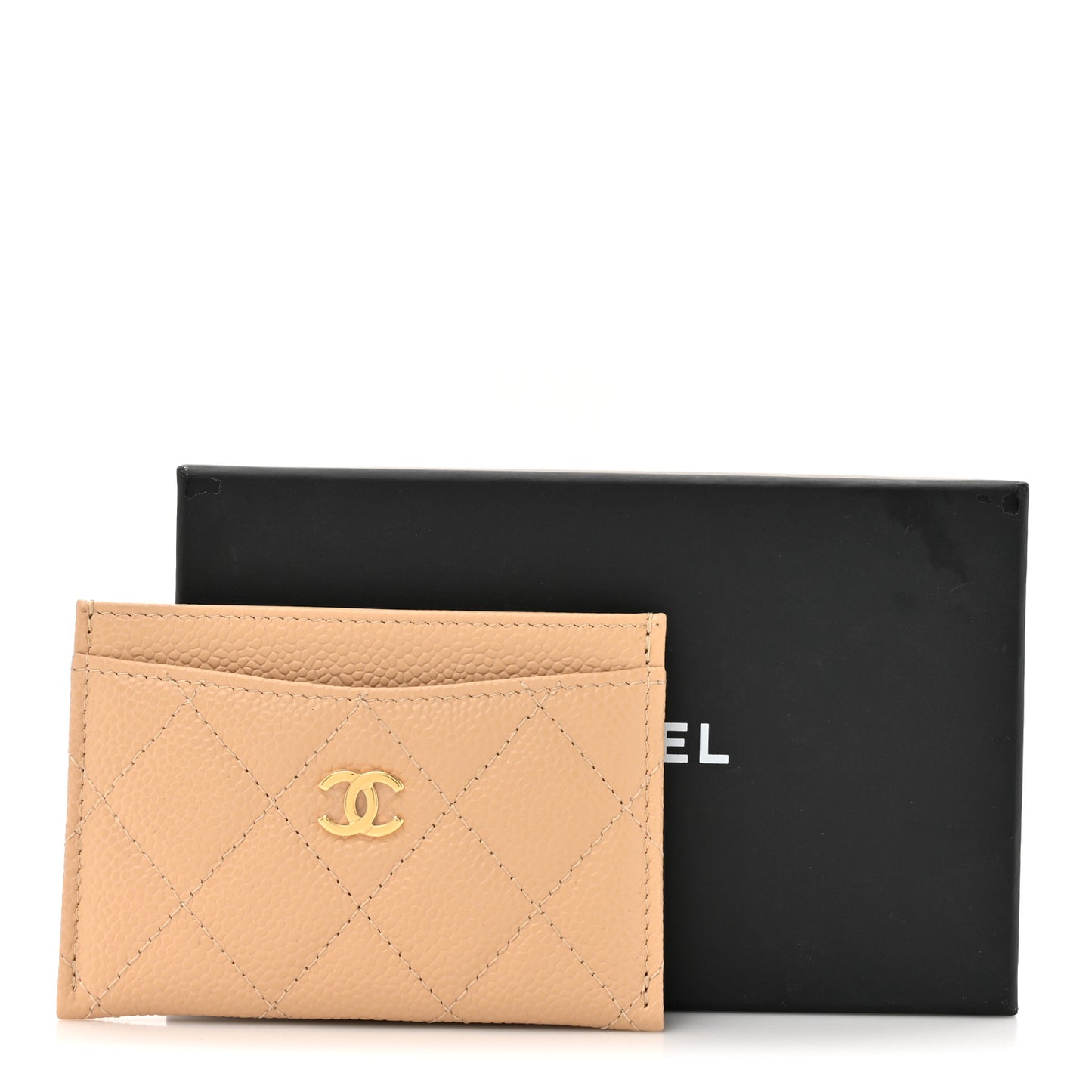 Caviar Quilted Card Holder Beige