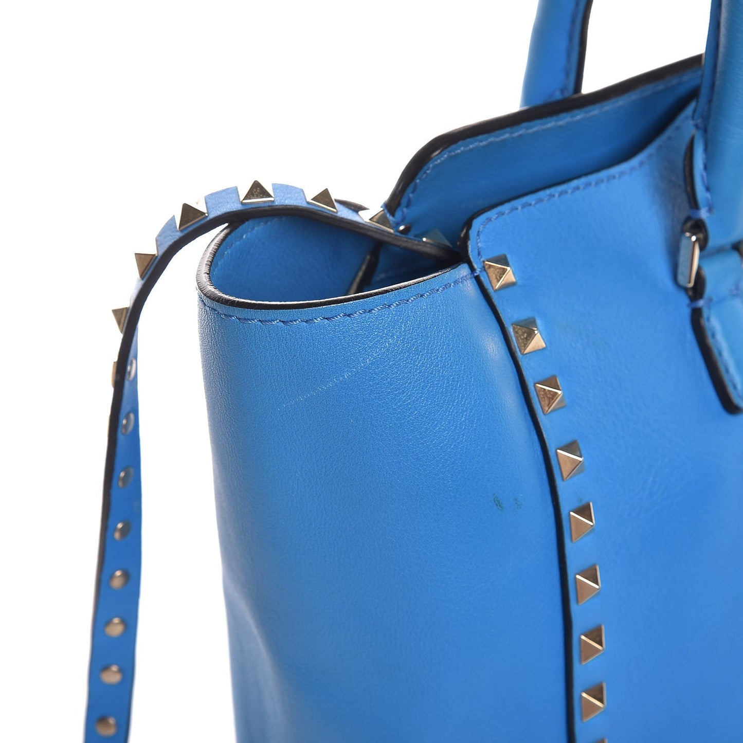 Vitello Rockstud Double Handle Tote Blue Fluo