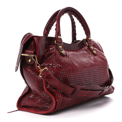 Balenciaga Agneau Laser Cut Cross Classic Gold Hardware City Rouge Lie De Vin 4 of 12
