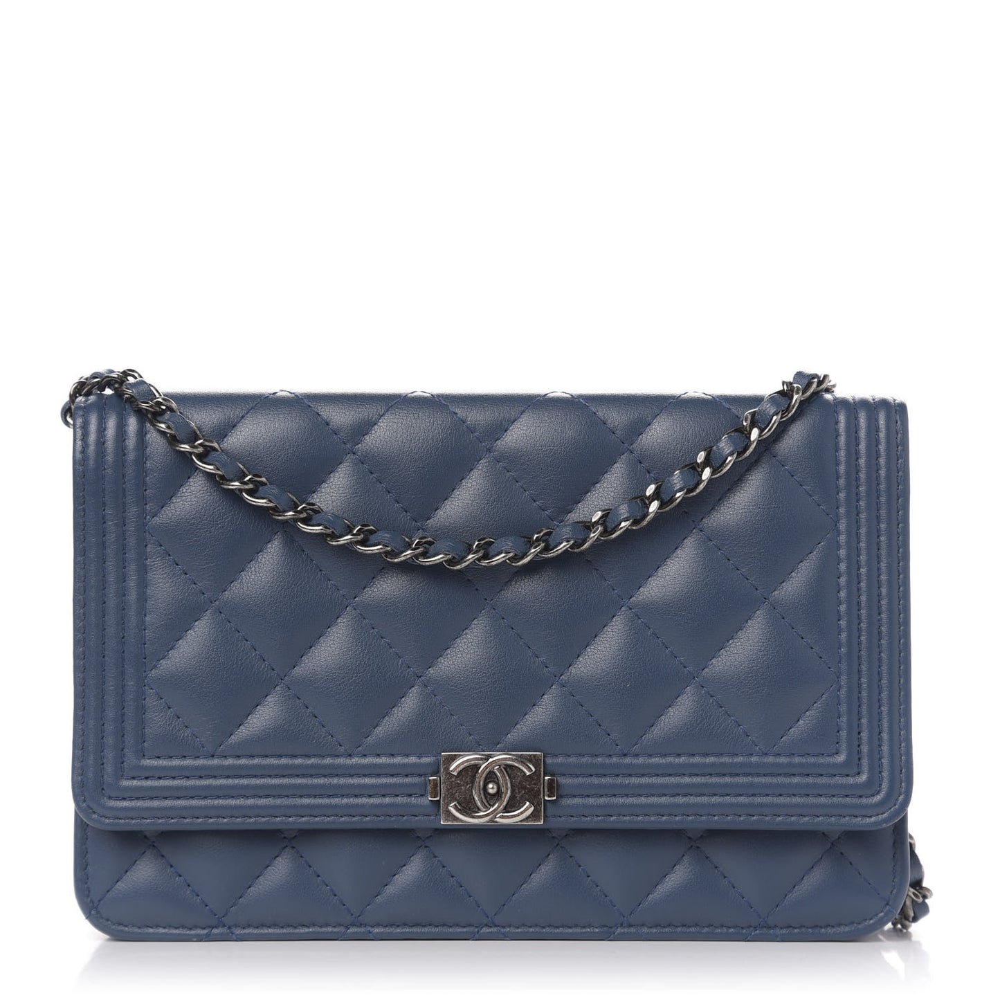 Lambskin Quilted Boy Wallet On Chain WOC Blue
