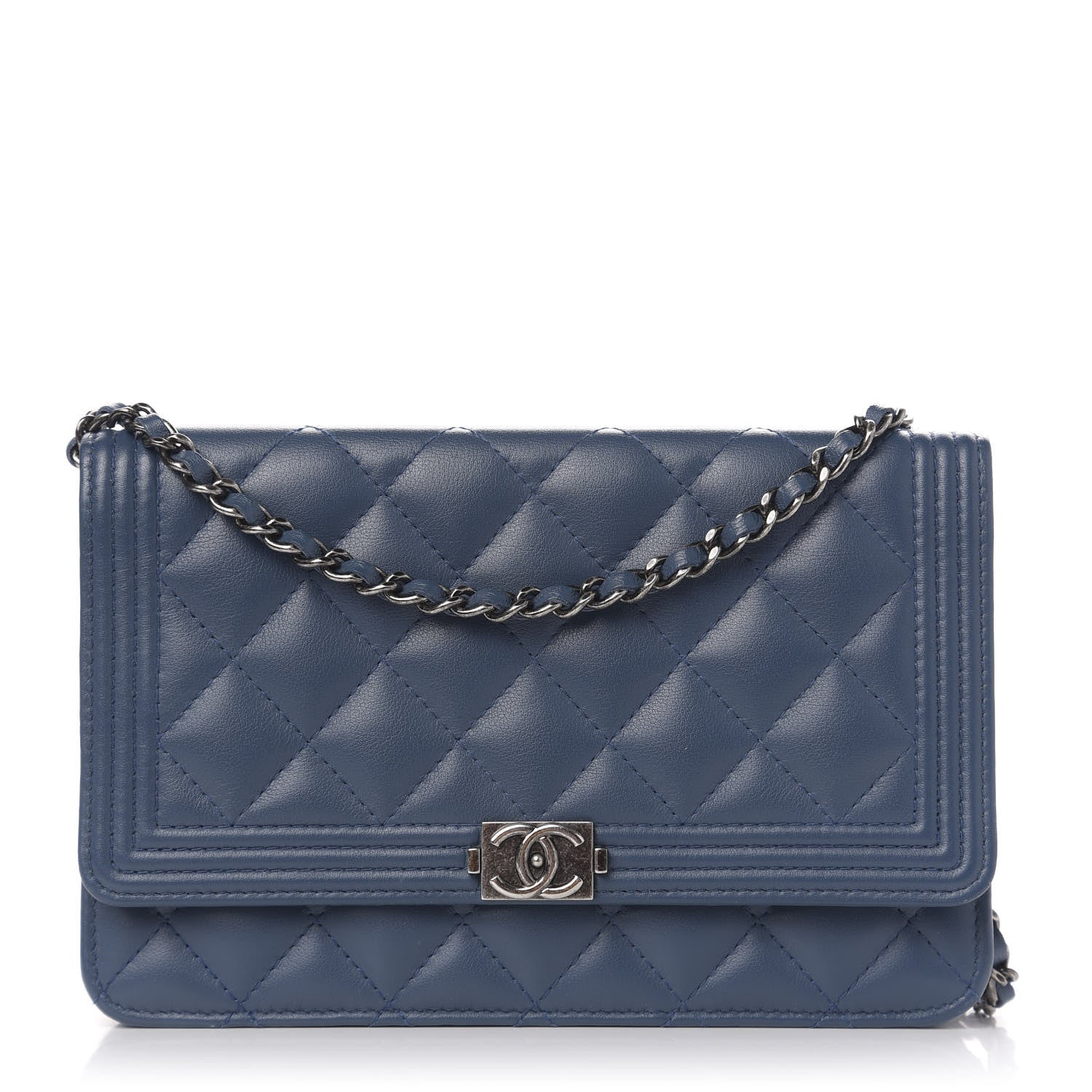 Chanel Lambskin Quilted Boy Wallet On Chain WOC Blue 1 of 12