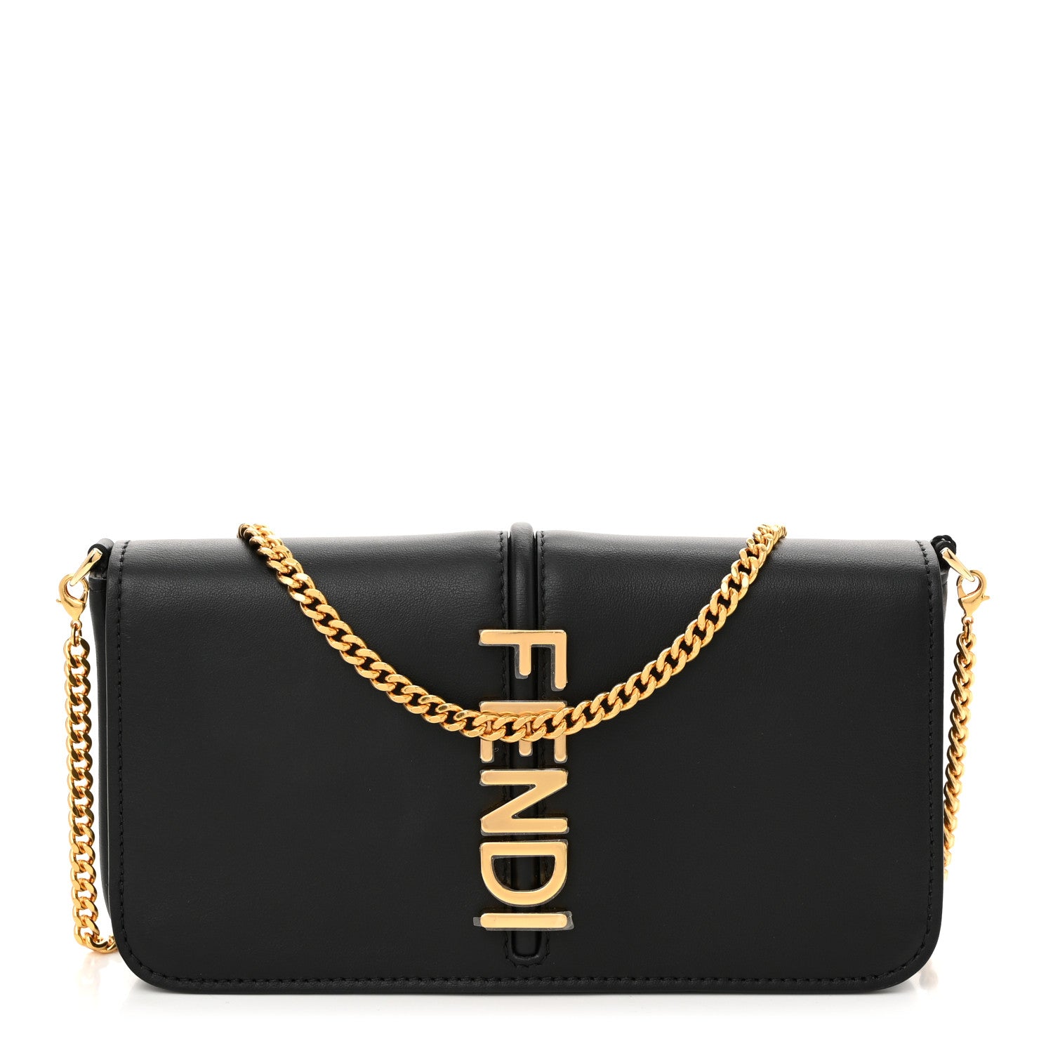 Fendi Vitello Grace Matte Fendigraphy Wallet On Chain Black 1 of 11