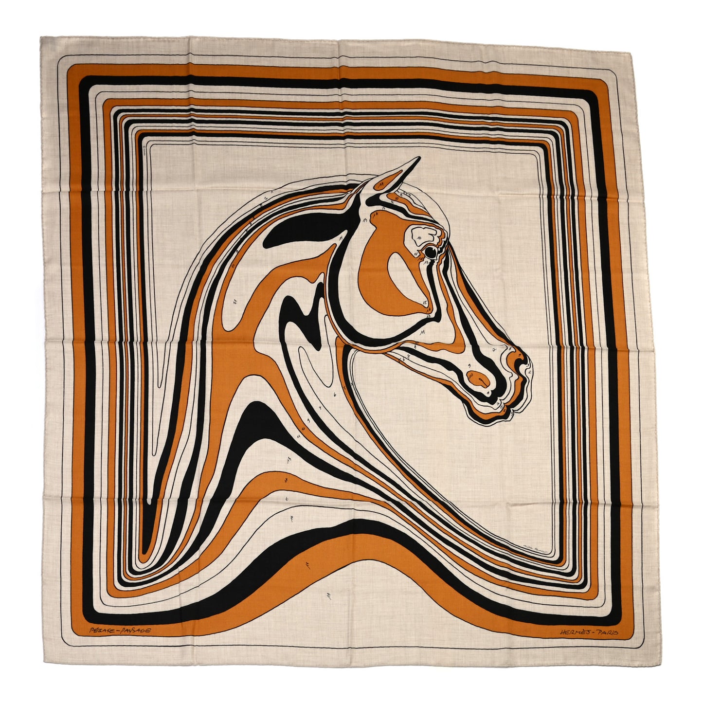 Cashmere Silk Pegase Paysage Shawl 140 Naturel Caramel Black
