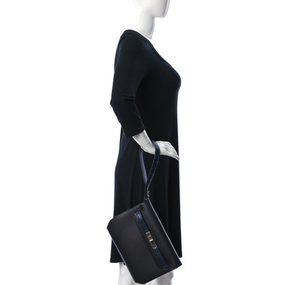 Hermes Evergrain Matte Alligator Kelly Depeches 25 Pouch Black Bleu Nuit 2 of 12