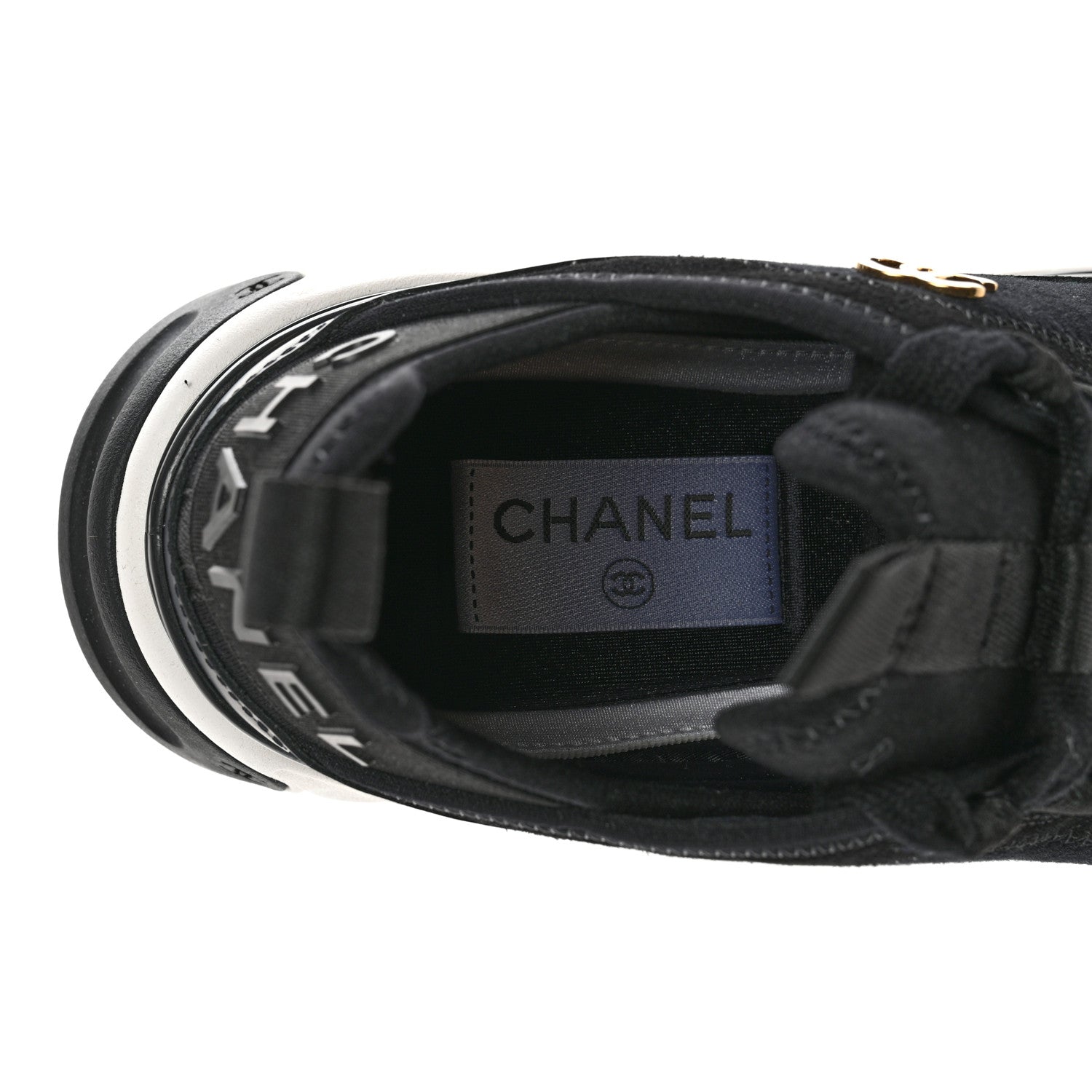 Chanel Velvet Calfskin Mixed Fibers CC Sneakers 35.5 Black 6 of 10
