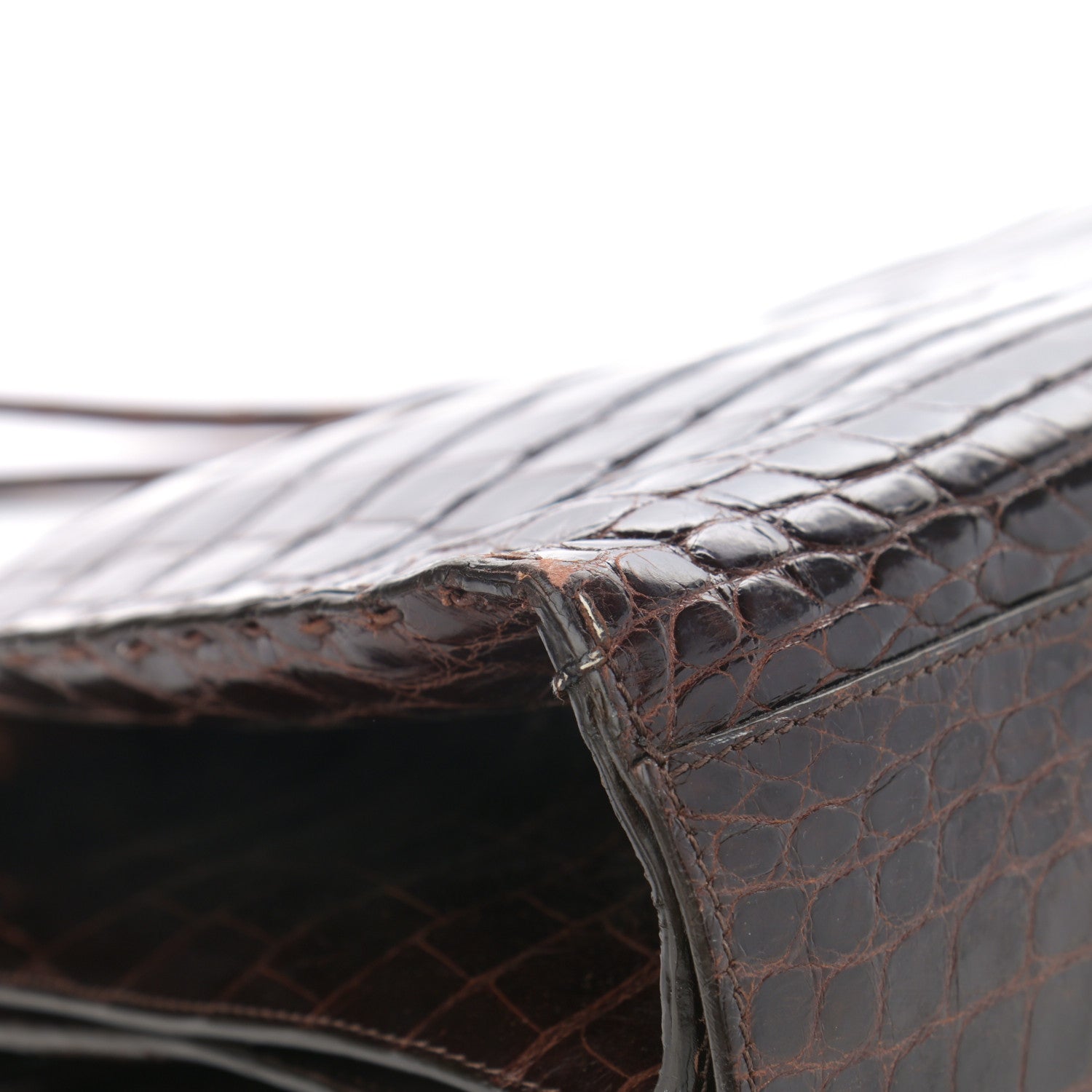 Bottega Veneta Crocodile Top Handle Bag Brown 10 of 14