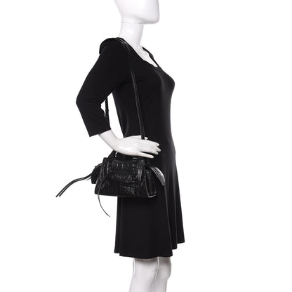 Balenciaga Semi Shiny Calfskin Crocodile Embossed Neo Classic Black Hardware Mini City Black 2 of 10