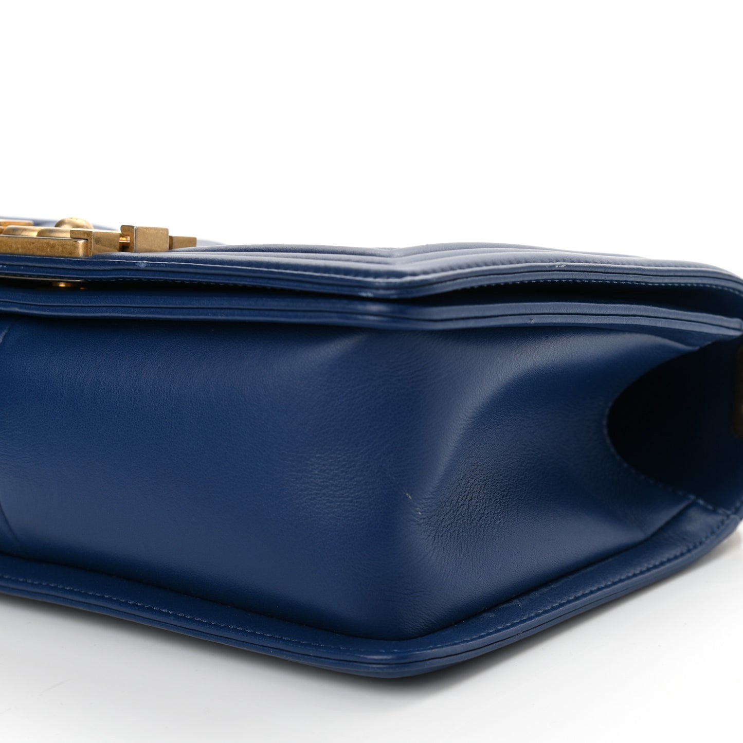 Calfskin Chevron Quilted Medium Boy Flap Blue