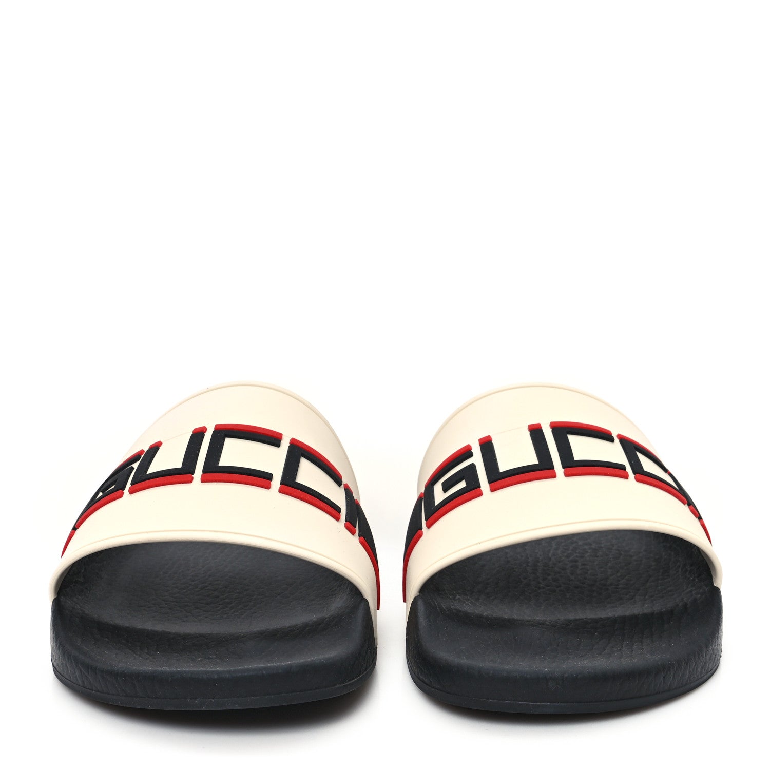 Gucci Rubber Stripe Mens Pool Slide Sandals 9 Ecru Poppy Black 3 of 9