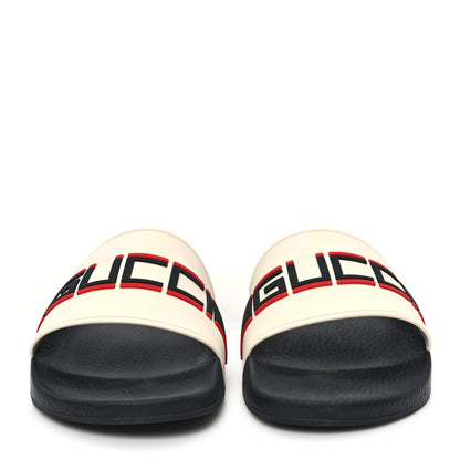 Gucci Rubber Stripe Mens Pool Slide Sandals 9 Ecru Poppy Black 3 of 9