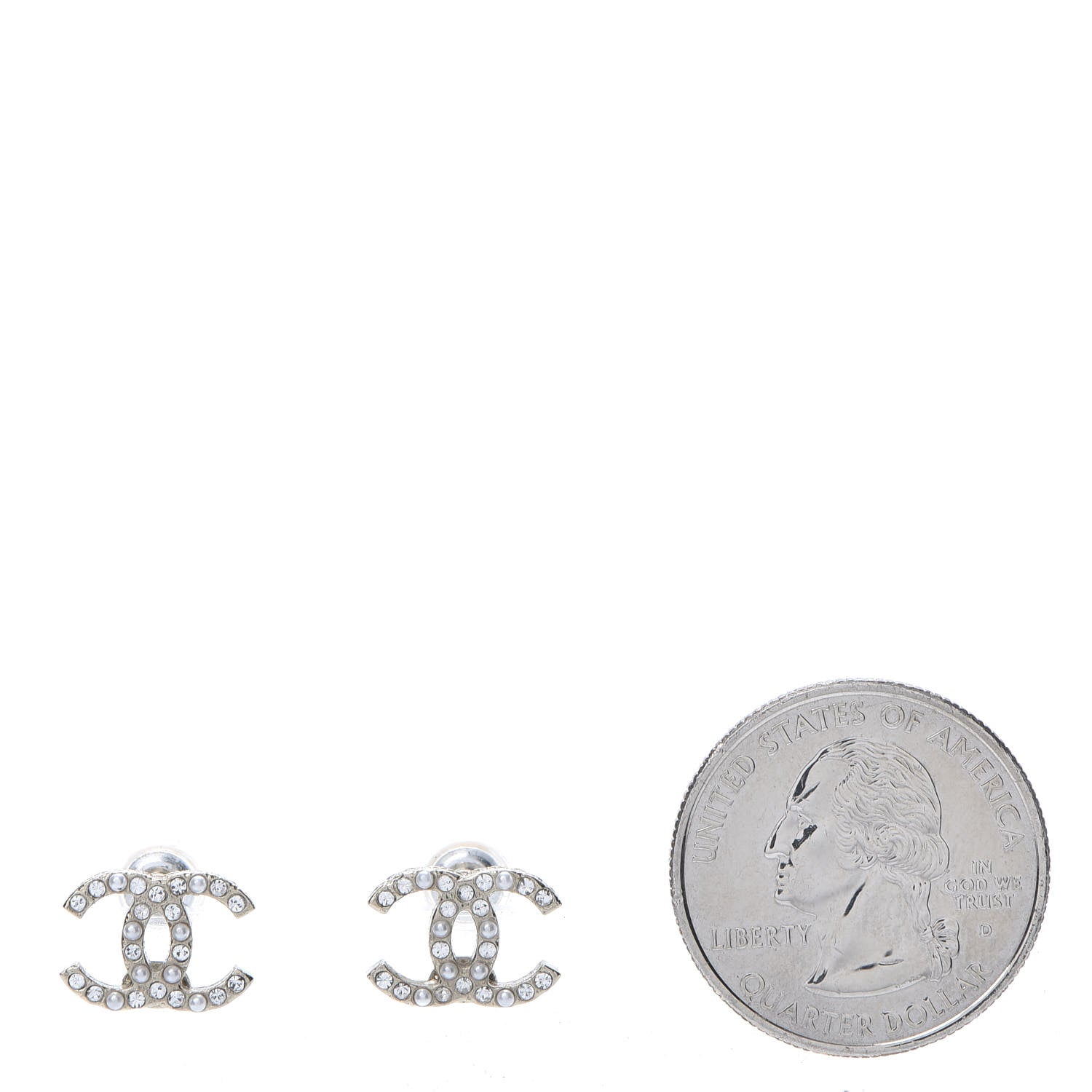 Chanel Pearl Crystal CC Charms Stud Earrings Light Gold 2 of 6