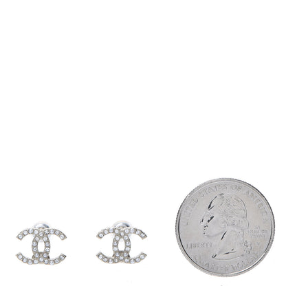 Chanel Pearl Crystal CC Charms Stud Earrings Light Gold 2 of 6