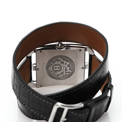 Hermes Stainless Steel Alligator 33mm Cape Cod Double Tour Quartz Watch Noir 4 of 7